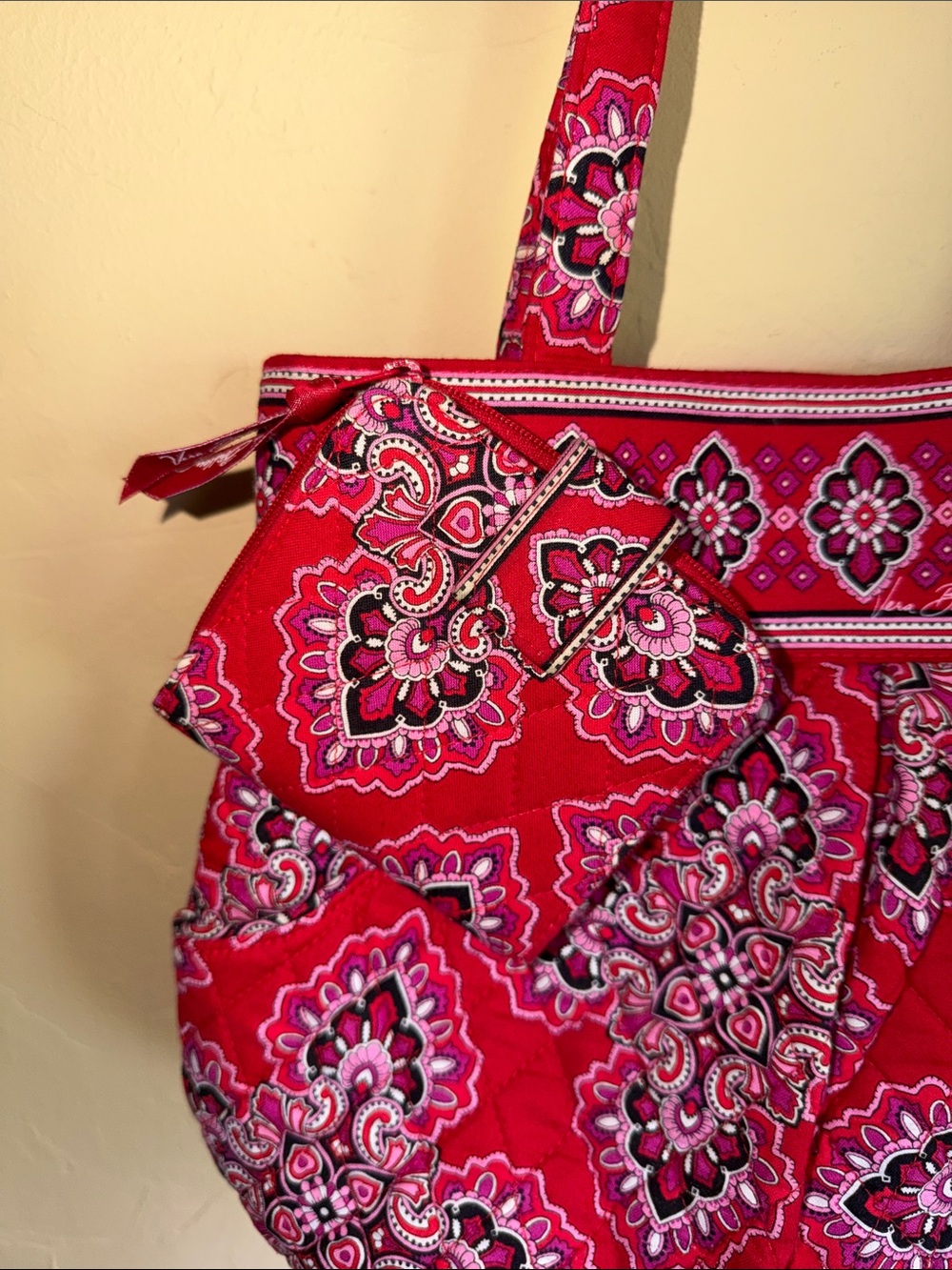 Vera Bradley Red Quilted Paisley Tote plus Matching Wallet JS-129